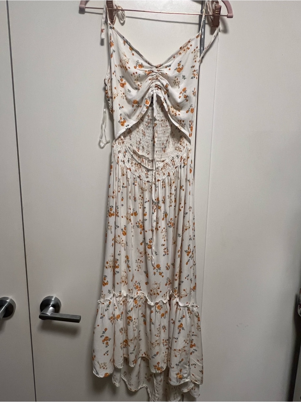 Rue21 White Maxi Dress with Yellow-Orange Floral Pattern